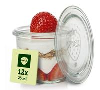 WECK - Pot en Verre avec Couvercle - 25 ml - Lot de 12 - Petite Taille | Verrine avec couvercle - Verre résistant pour la conservation - Idéale pour les desserts - Fabriquée en Allemagne