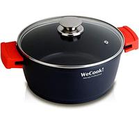 WECOOK! Ecochef Casserole Profonde, Induction, Couvercle en Verre 28cm, Antiadhésive QUANTANIUM Écologique sans PFOA, Fonte d'Aluminium, Épaisseur 5mm, Poignées en Silicone, Vitrocéramique, Gaz, Four