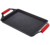 WECOOK! Ecochef Titan Grillplatte, Induktion Griddle-Pfanne 43 X 25 cm, Aluminiumguss, Antihaftbeschichtung QUANTANIUM Ökologisch PFOA-frei, 5mm Dicke, Silikongriffe, Vitrokeramik, Schwarz