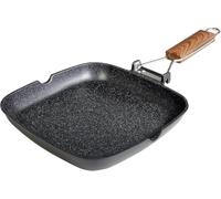 WECOOK! Ecochef Titane Poêle à Griller Induction Lisse, 20 x 20 cm, Antiadhésive QUANTANIUM Écologique sans PFOA, Fonte d'Aluminium, Épaisseur 5 mm, Poignée en Bois Pliable, Vitrocéramique, Gaz