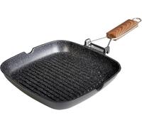 WECOOK! Ecochef Titane Poêle à Griller Induction Ondulé, 28 x 28cm, Antiadhésive QUANTANIUM Écologique sans PFOA, Fonte d'Aluminium, Épaisseur 5 mm, Poignée en Bois Pliable, Vitrocéramique, Gaz