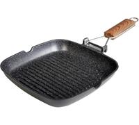WECOOK! Ecochef Titane Poêle à Griller Induction Ondulé, 28 x 28cm, Antiadhésive QUANTANIUM sans PFOA, Fonte d'Aluminium, Épaisseur 5 mm, Poignée en Bois Pliable, Vitrocéramique, Gaz