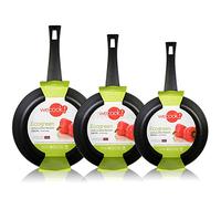WECOOK Ecogreen - Lot de 3 poêles en Aluminium avec revêtement antiadhésif sans PFOA, pour Tout Type de cuisinières, 18, 20 et 24 cm