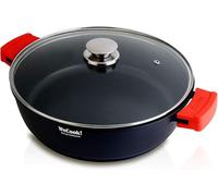 WECOOK! Ecostone Casserole Basse, Induction, Couvercle en Verre 28cm, Antiadhésive XTRA DUPONT Écologique sans PFOA, Fonte d'Aluminium, Épaisseur 5mm, Poignées en Silicone, Vitrocéramique, Gaz, Four