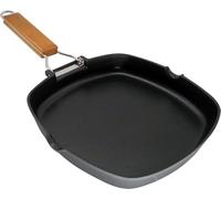 WECOOK! Ecostone Poêle à Griller Induction Lisse, 28 x 28 cm, Antiadhésive ILAG Écologique sans PFOA, Fonte d'Aluminium, Épaisseur 5 mm, Poignée en Bois Pliable, Vitrocéramique, Gaz