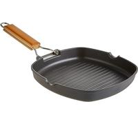 WECOOK! Ecostone Poêle à Griller Induction Ondulé, 24 x 24 cm, Antiadhésive ILAG Écologique sans PFOA, Fonte d'Aluminium, Épaisseur 5 mm, Poignée en Bois Pliable, Vitrocéramique, Gaz