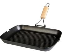 WECOOK Ecostone Poêle à Griller Induction Ondulé, 34 x 24 cm, Antiadhésive ILAG sans PFOA, Fonte d'Aluminium, Épaisseur 5 mm, Poignée en Bois Pliable, Vitrocéramique, Gaz