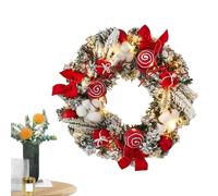 Wectirc Couronne de Noël d'extérieur avec lumières - Couronne de Noël pré-éclairée de 30 cm avec boules, couronne de Noël pour porte d'entrée, guirlande d'ornement de vacances à piles pour intérieur