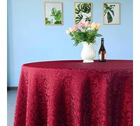 WedDecor 120" Nappe Ronde Damassée Feuilles Défilées Motif Feuilles Circulaires sans Soudure Couverture de Table en Lin pour Restaurant, Salle à Manger, Mariages et Décorations de Table, Rouge, 1pc