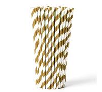 WedDecor Lot de 100 pailles de fête en papier biodégradables, idéales pour boire des cocktails, des boissons froides et de l'alcool, adaptées à toutes les occasions, Noël, fêtes, or et blanc