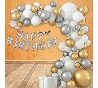 WedDecor Lot de 177 ballons gris et blancs avec ballons dorés métallisés et 13 lettres « Happy Birthday » pour hommes, femmes, enfants, décoration de fête d'anniversaire