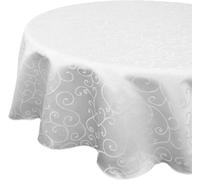 WedDecor Nappe Ronde damassée 1 pièce, avec Motif de Branches superposées, Housse de Table en Lin et Polyester sans Soudure, pour fête, Nappe pour Restaurant, Salle à Manger, 70 Pouces, Blanche