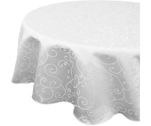 WedDecor Nappe Ronde damassée 1 pièce, avec Motif de Branches superposées, Housse de Table en Lin et Polyester sans Soudure, pour fête, Nappe pour Restaurant, Salle à Manger, 70 Pouces, Blanche