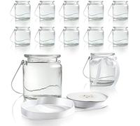 WeddingTree 12 x Photophores avec Anse et Ruban Décoratif Blanc - Bougeoirs - Bougie Verre - Déco de Table pour Mariage, Garden-Party ou Compositions Florales (Standard)