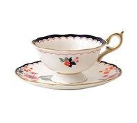 Wedgwood Wonderlust 40024022 Ensemble tasse à thé et soucoupe en porcelaine anglaise Motif fleurs de jasmin Orient cramoisi
