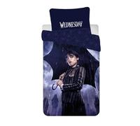 Wednesday Addams Rain Housse de Couette 140x200 + Taie Coton Cadeau | Parure de lit réversible 1 personne | Coton naturel respirant Oeko-Tex | Licence officielle | Ado | Cadeau | Idée cadeau