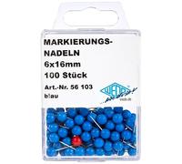 Wedo 56100 Lot de 100 Épingles à Tête Ronde, Longueur des Épingles 16 mm, Diamètre de la Tête 6 mmBleu