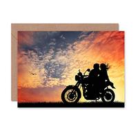 Wee Blue Coo Couple On Motorbike - Romantic Sunset Silhouette, Blank Card Moteur romain Le coucher du soleil