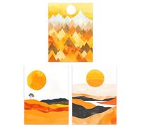 Wee Blue Coo Set of 3 Prints Bold Orange Sunset Landscape Mountains Living Room Poster Wall Art 12X16