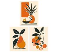 Wee Blue Coo Set of 3 Prints Summer Fruit Boho Mid Century Orange Kitchen Poster Wall Art 12X16