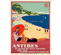Wee Blue Coo Travel Tourism Antibes Beach Sea Ocean Sun Paris France Wall Art Print Mur Décor 30 x 41 cm