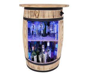 weeco Armoire de Bar avec Top blat et Lampes LED RGB - Tonneau en Bois - Casier à vin - Étagère décorative rétro - Fût en Bois avec Couvercle - Minibar, Table à gin, Whisky 80x55cm
