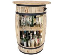 WEECO Baril en Bois Massif avec Plateau et éclairage LED - Meuble Bar Rustique pour Bouteilles - Table décorative pour Salon pour Homme et Femme - 80x50 cm