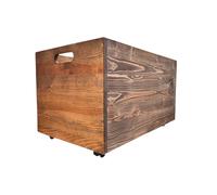 weeco Coffre de rangement en bois avec roulettes - 73 x 45 x 40 cm - Bois de pin marron - Boîte de rangement multifonction pour bois de cheminée, jouets, couvertures