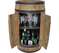 WEECO Tonneau Bar en Bois avec Double Porte - Armoire à Vin avec Étagère - Meuble Rustique de Rangement Bouteille - Bar à Vin Décoratif - Casier à Vin - Mini Bar en Bois 80x50cm Marron Foncé