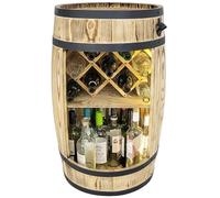 WEECO Tonneau en Bois Multifonctionnel avec Éclairage LED - Bar à Vin et Casier à Bouteilles - Meuble Rustique pour Rangement de Verres et Alcools 80x50cm