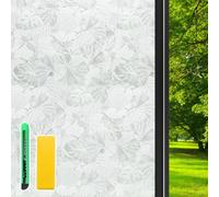 Weeoley Film Fenetre Anti Regard Dépoli Motif Fleurs Feuille 44,5x120 cm | Film Occultant Fenêtre Opaque sans Colle, Autocollant Anti UV Brise Vue Protection Intimité pour Cuisine Maison Bureau