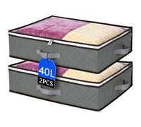 Weeoley Sacs de Rangement sous Lit Pliable Boite Rangement Vetement 40L | Poignées Renforcées et Fenêtre Transparente, Housse Rangement Couette Organisateur Placard pour Vêtements, Gris, 2pcs