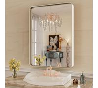 WEER Miroir de Salle de Bains 55,9 x 76,2 cm en Nickel brossé, Cadre en métal argenté brossé, Miroir rectangulaire Arrondi en Verre trempé, Anti-Rouille, à Suspendre horizontalement ou verticalement