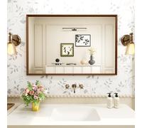 WEER Miroir Mural 60x90cm, Marron Effet Bois, Rectangulaire, Verre Trempé