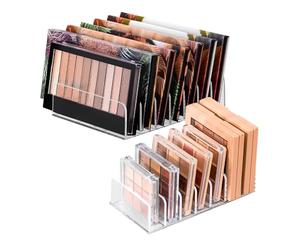 WEFHEF 2 Pcs Organisateur de Palette de Maquillage 2 Tailles, Rangement Fard à Paupière 7 Compartiments, Support Palette Maquillage Transparent, Organisateur Maquillages pour Tiroir Coiffeuse Commode