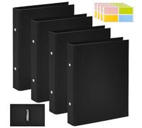 WEFHEF 4 Pcs Classeur A5 2 Anneaux avec Étiquettes Autocollants, Porte Document A5 Couverture de Reliure à Anneaux, Classeur Porte Document en Kraft 23.5x17.5x3.8 cm, pour Recette Document Note, Noir