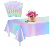 WEFHEF 5 Pcs Nappe Anniversaire Holographique, Nappe Rectangulaire Anti Tache Irisée, Nappes de Tables Imperméables, Nappes de Fête Décoration 274 x 137 cm, pour Mariage Réceptions Garden-Parties