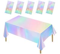 WEFHEF 5 Pcs Nappe Anniversaire Holographique, Nappe Rectangulaire Anti Tache Irisée, Nappes de Tables Imperméables, Nappes de Fête Décoration 274 x 137 cm, pour Mariage Réceptions Garden-Parties