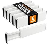WEFHEF 6 Pcs Séparateurs de Tiroirs Réglables 37.5 à 54.5 cm, Organisateur de Tiroir Extensible 10 cm de Haut, Organisateur de Tiroir en Plastique avec Tapis Antidérapant, pour Cuisine Commode, Blanc