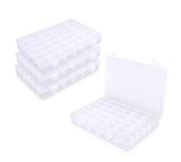 WEFLAIR 4 PCS Boîtes de rangement en plastique, 36 boîtes d'assortiment en plastique à grille pour petites pièces, boucles d'oreilles en perles, boîte à bijoux à compartiments amovibles transparents