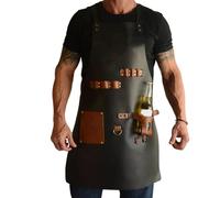 Wegiwuca Tablier de cuisine en cuir synthétique idéal pour le camping et une utilisation culinaire professionnelle Tablier multifonction, Noir , One Size