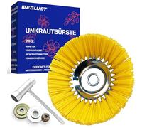 WEGLUST Brosse désherbante en nylon pour débroussailleuse, 200 x 25,4 mm, avec brosse métallique et poils en nylon (jaune)