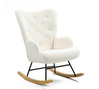 WeHome Fauteuil à bascule rembourré avec accoudoirs, fauteuil relax intérieur à bascule, fauteuil en bois et métal avec revêtement multicolore 96 x 66 x 90 cm (Bou rème)