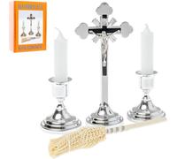 Weihnachtslieder-Set: Silberkreuz, Kerzenleuchter und traditioneller Sprinkler, 19 cm