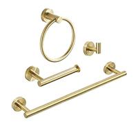 WEIKO Lot de 4 Accessoires de Salle de Bain dorés avec Porte-Papier Toilette de 61 cm, Porte-Serviette, Anneau Porte-Serviette, Crochet pour Peignoir, 4 pièces