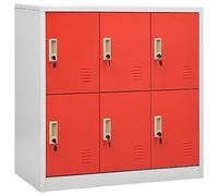 Weilusique Armoire à casier gris clair et rouge en acier avec 6 compartiments verrouillables 90 x 45 x 92,5 cm, charge jusqu'à 60 kg, idéale comme armoire de rangement pour bureau, couloir, cave