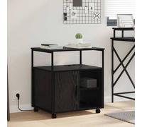 Weilusique Armoire avec station de chargement - En bois noir - Aspect chêne - 61 x 46 x 67 cm - Armoire de bureau avec roulettes et étagères réglables en hauteur - Espace de rangement pour bureau