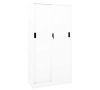 Weilusique Armoire de bureau avec porte coulissante blanche en acier 90 x 40 x 180 cm avec serrure et étagères réglables, verrouillable, idéale comme armoire de classeur, armoire de rangement, armoire