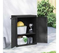Weilusique Armoire de jardin noire en polypropylène robuste 65 x 37 x 85 cm avec étagère réglable verrouillable pour balcon, jardin, terrasse, armoire de rangement compacte avec beaucoup d'espace de