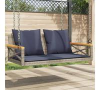Weilusique Banc suspendu gris avec coussin - 109 x 62 x 40 cm - En rotin synthétique - Acier revêtu par pulvérisation - Salon de jardin stable avec coussin de dossier, accoudoirs - Pour terrasse